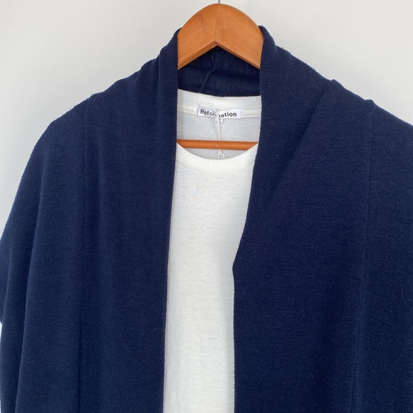 Papillon, long cardigan with pockets, short sleeve. Navy - Picture 5 of 9